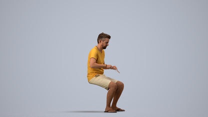 realistic 3D people man casual sitting, render-ready for V-Ray and Corona, FBX OBJ, side view render