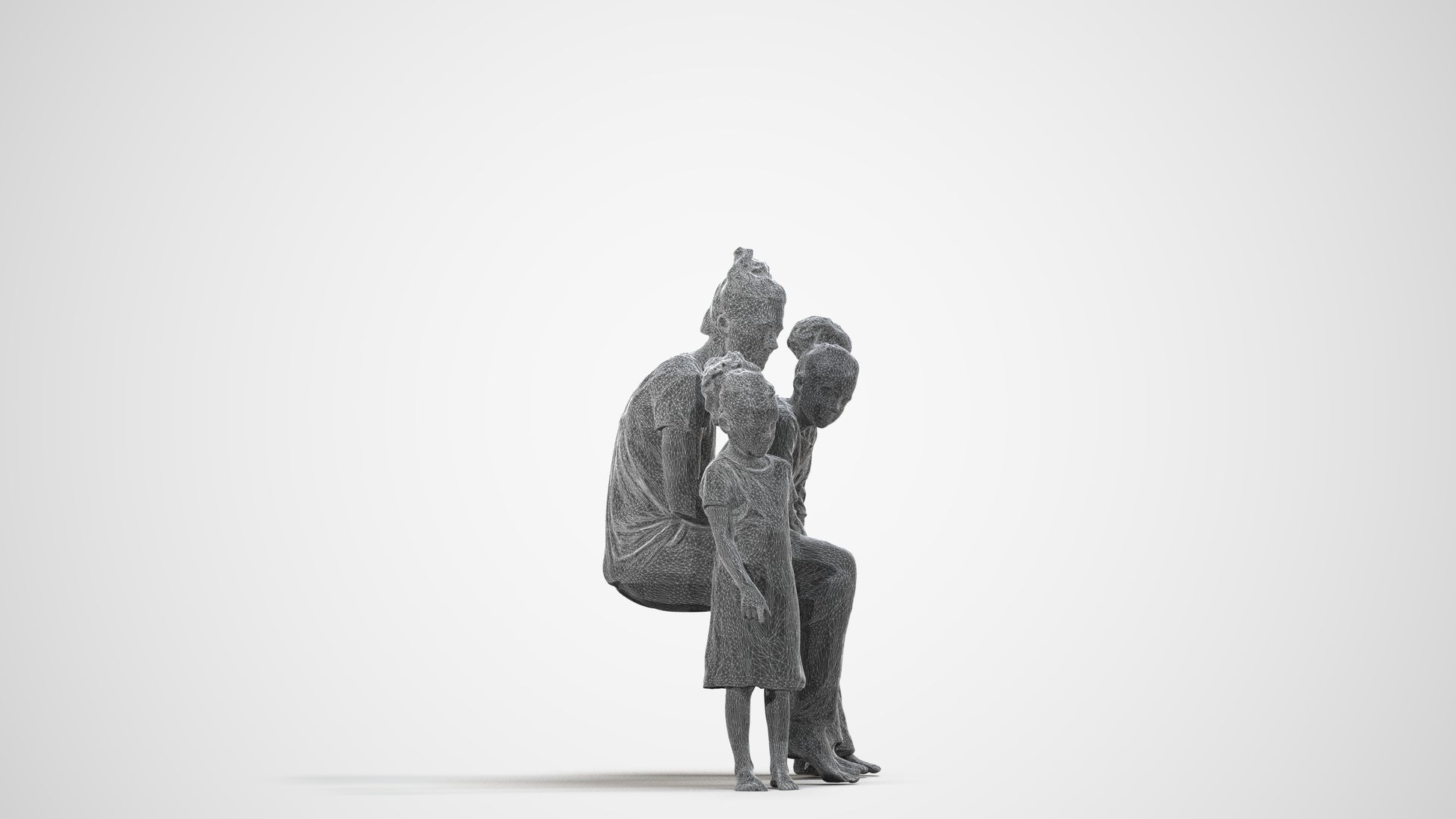 scanned 3D girl casual kids, photogrammetry people for Enscape and V-Ray, wireframe side view