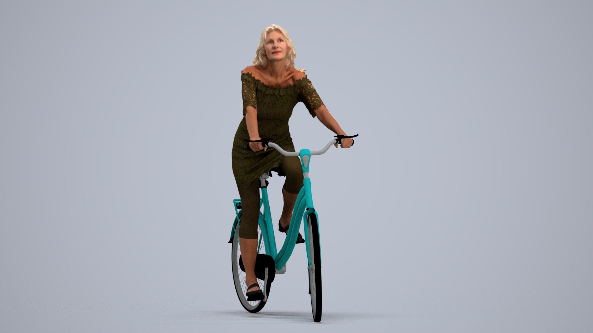 3D people model senior woman casual cycling, scanned human for 3ds Max rendering, standing pose render