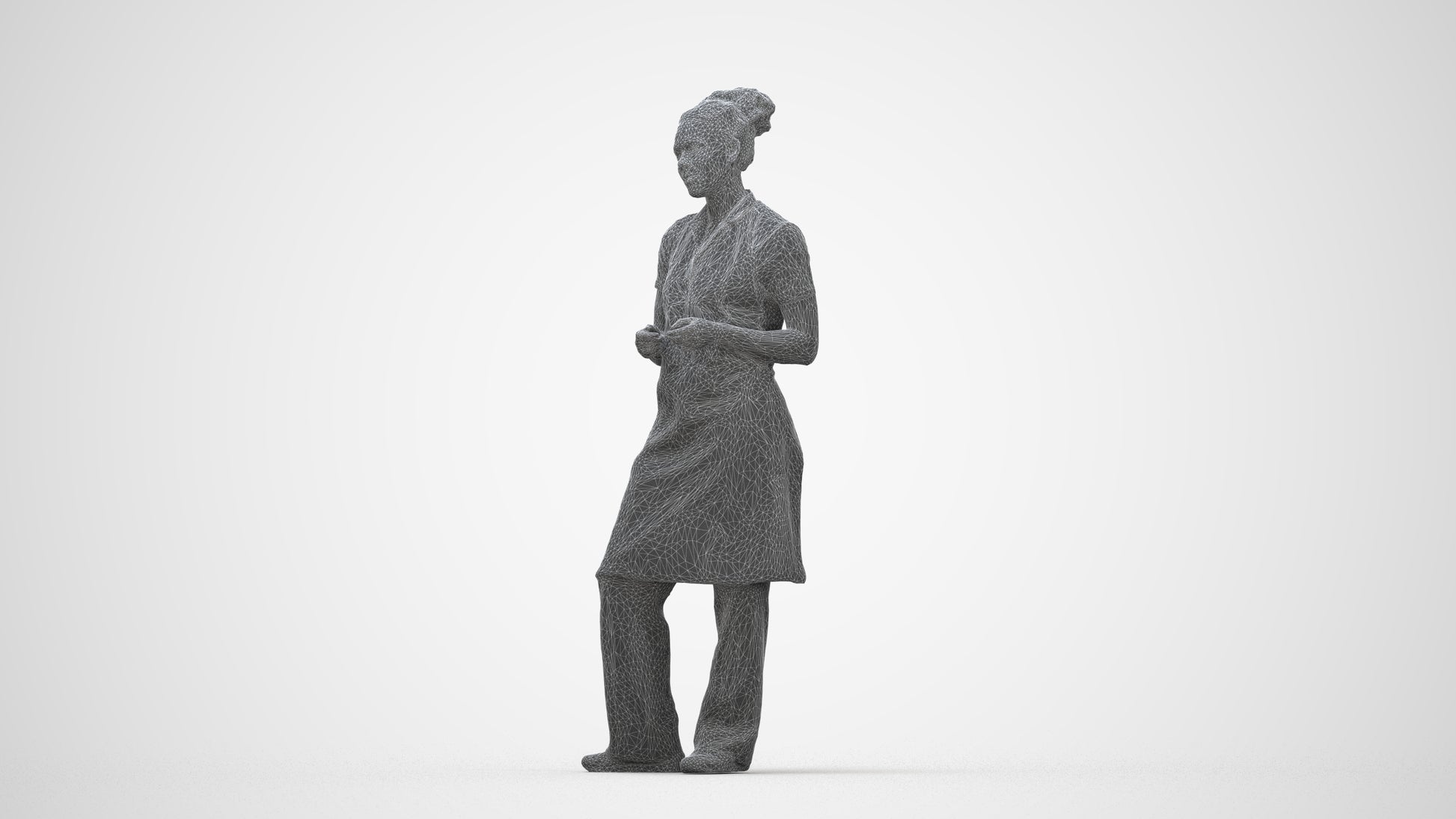 scanned 3D woman hospitality, photogrammetry people for Enscape and V-Ray, wireframe back view
