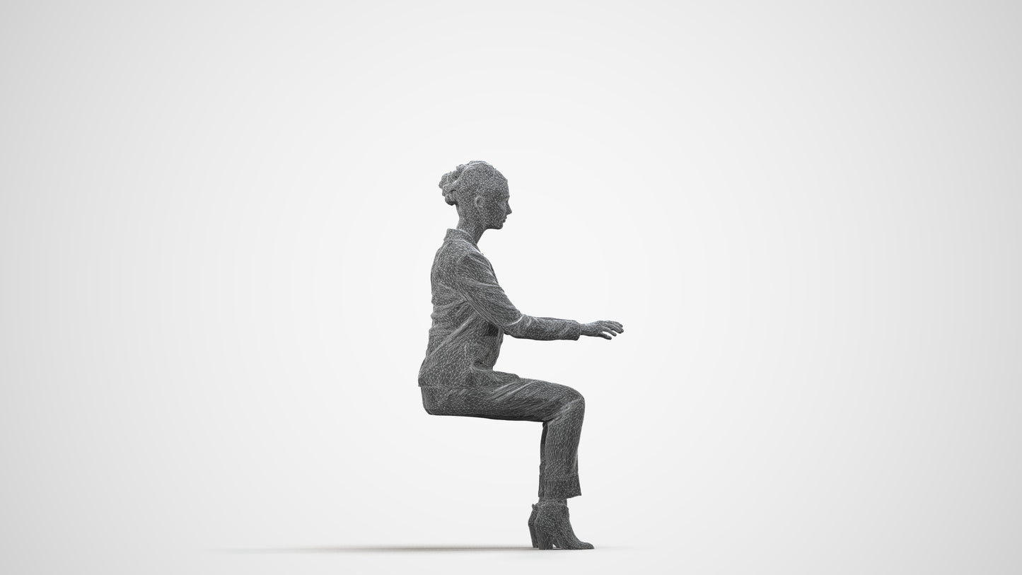 realistic 3D people woman business, render-ready for V-Ray and Corona, FBX OBJ, wireframe side view
