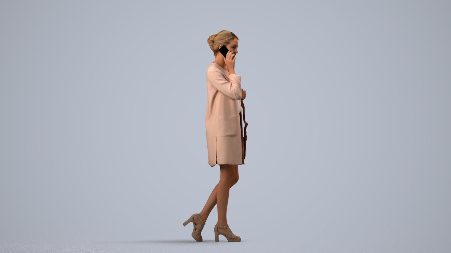 3D scanned woman walking business, photorealistic archviz people for Enscape and SketchUp, side view render