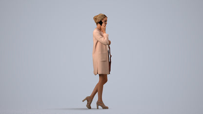 3D scanned woman walking business, photorealistic archviz people for Enscape and SketchUp, side view render