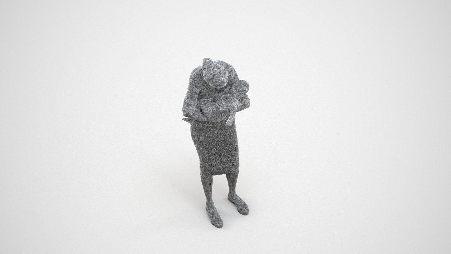 3D human model girl casual kids, photogrammetry scanned person for archviz, wireframe three-quarter view