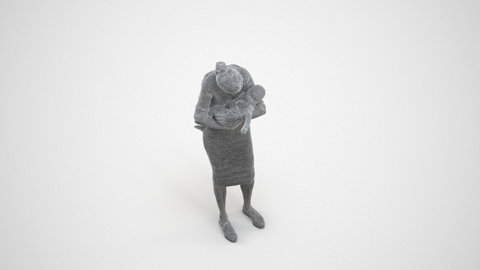 3D human model girl casual kids, photogrammetry scanned person for archviz, wireframe three-quarter view