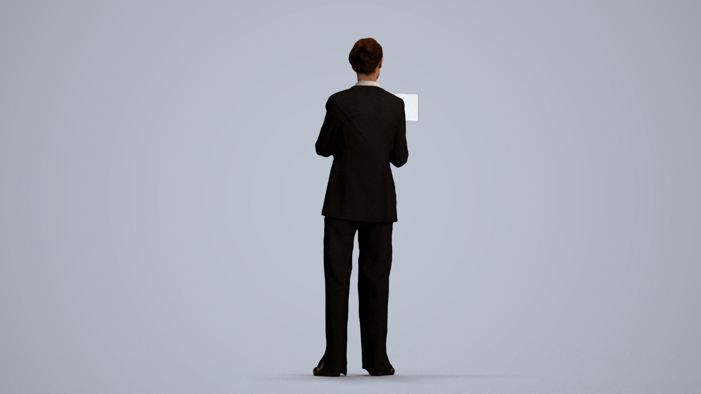 3D scanned senior woman business, photorealistic archviz people for Enscape and SketchUp, front view render