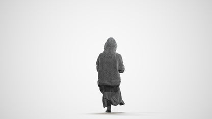 photogrammetry 3D woman casual sitting, realistic human model archviz FBX, wireframe front view