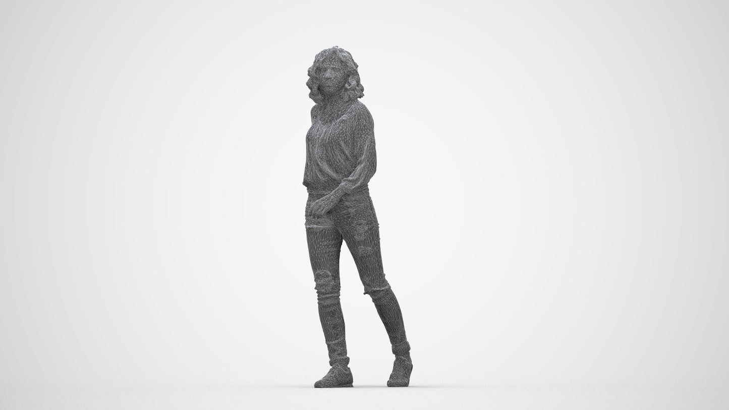 realistic 3D human woman casual walking, archviz people FBX OBJ for Blender, wireframe back view