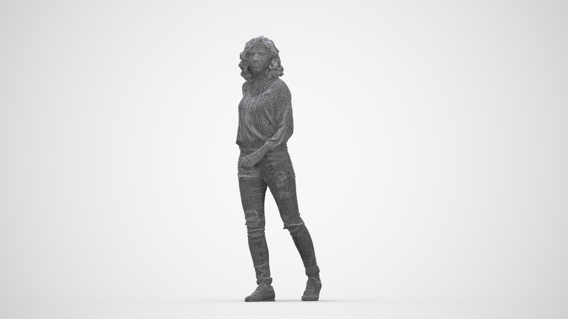 realistic 3D human woman casual walking, archviz people FBX OBJ for Blender, wireframe back view