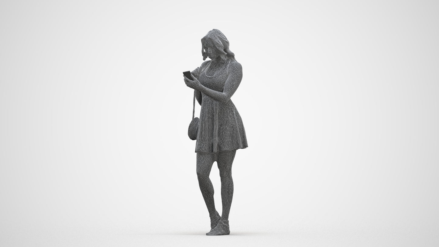 3D people model woman standing, scanned human for 3ds Max rendering, three-quarter front view render