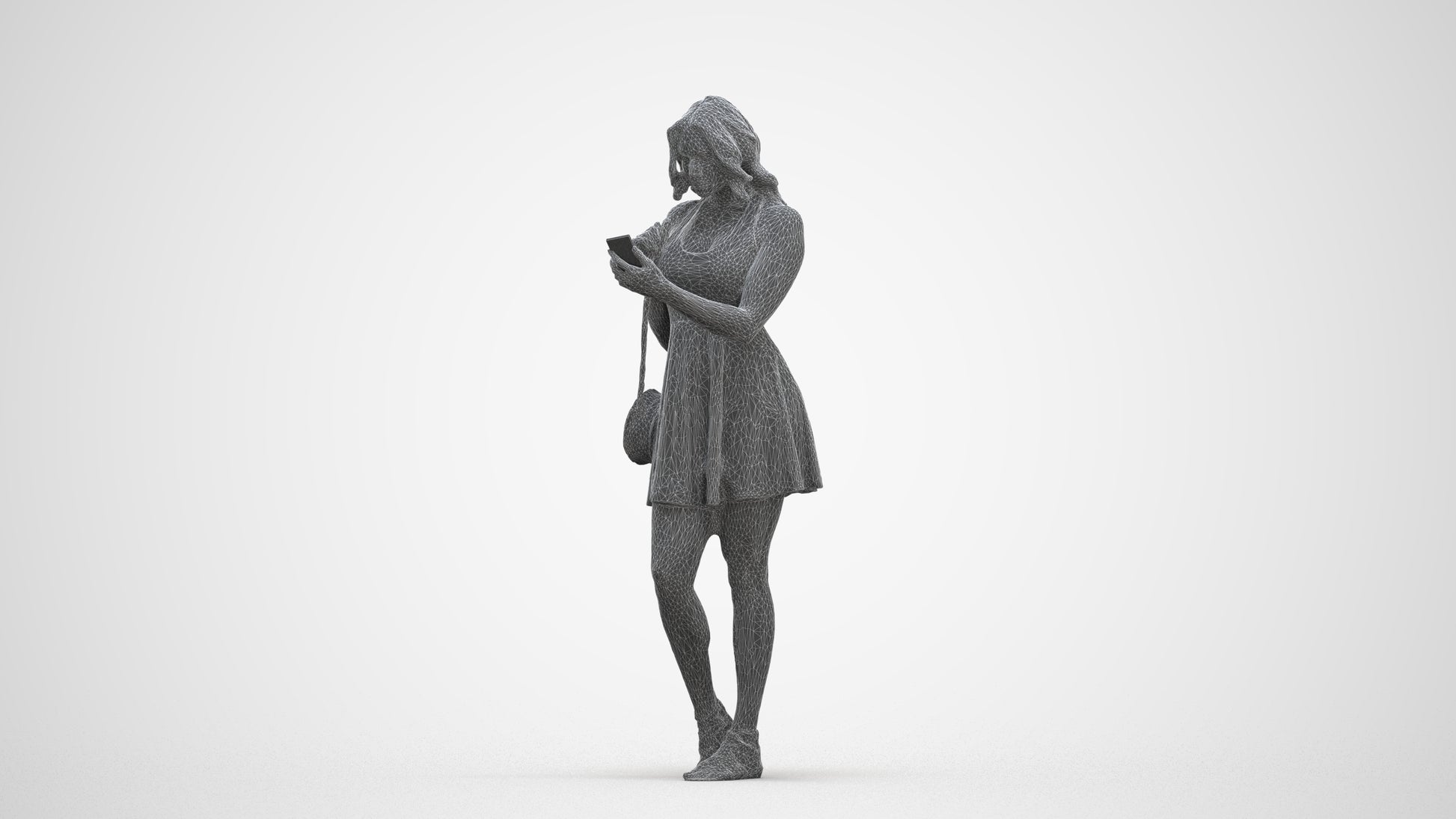 3D people model woman standing, scanned human for 3ds Max rendering, three-quarter front view render