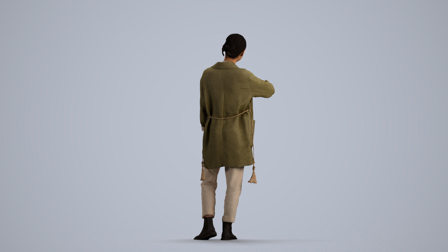 realistic 3D woman casual standing, scanned archviz people for Blender and 3ds Max, front view render