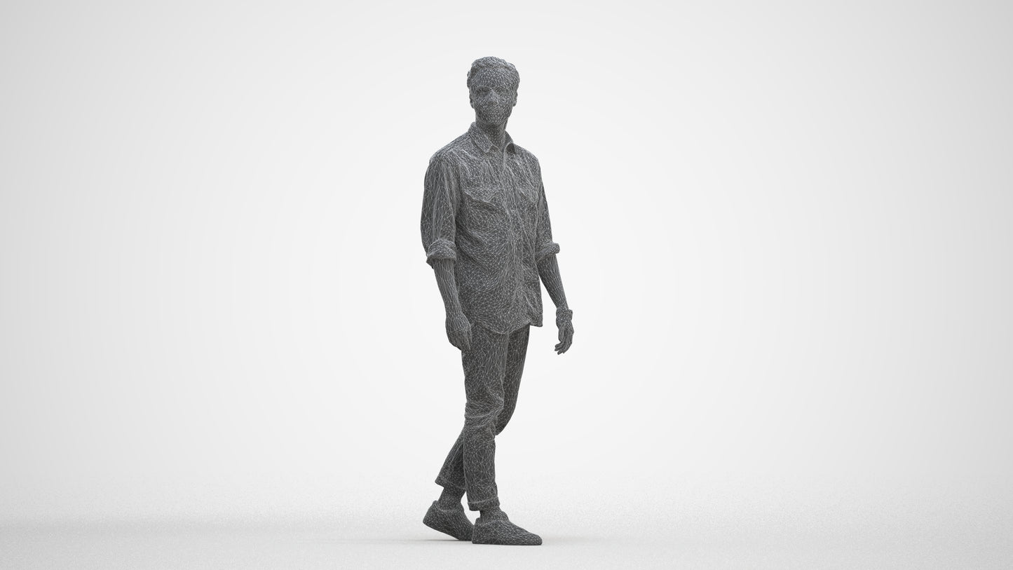 realistic 3D man casual walking, scanned archviz people for Blender and 3ds Max, three-quarter front view render