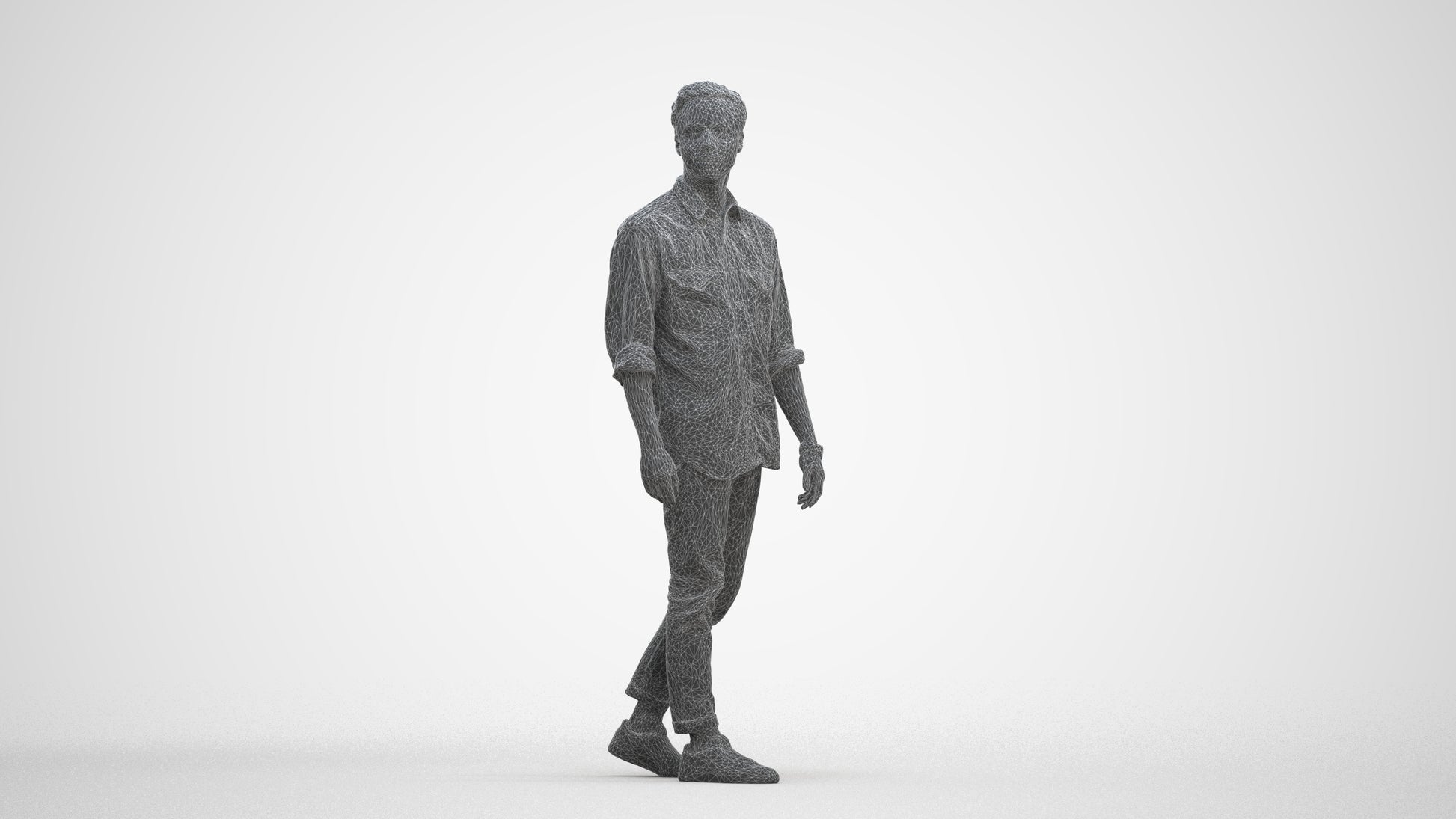 realistic 3D man casual walking, scanned archviz people for Blender and 3ds Max, three-quarter front view render