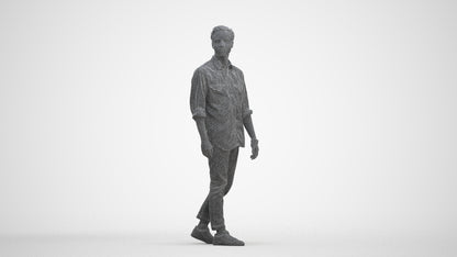 realistic 3D man casual walking, scanned archviz people for Blender and 3ds Max, three-quarter front view render