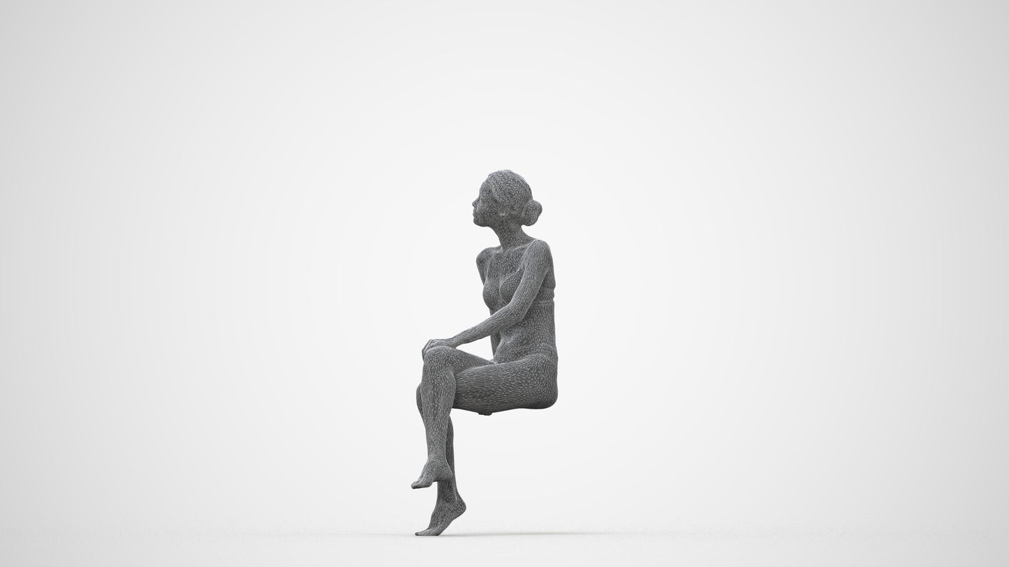 3D human model woman bathroom, photogrammetry scanned person for archviz, wireframe back view