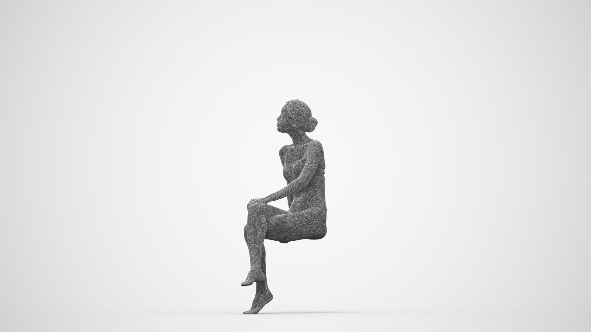 3D human model woman bathroom, photogrammetry scanned person for archviz, wireframe back view
