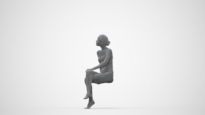 3D human model woman bathroom, photogrammetry scanned person for archviz, wireframe back view