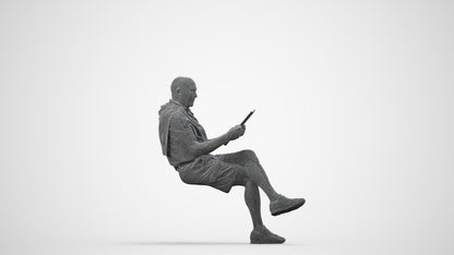 realistic 3D people senior man casual sitting, render-ready for V-Ray and Corona, FBX OBJ, wireframe side view