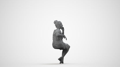 scanned 3D woman casual sitting, photogrammetry people for Enscape and V-Ray, wireframe side view