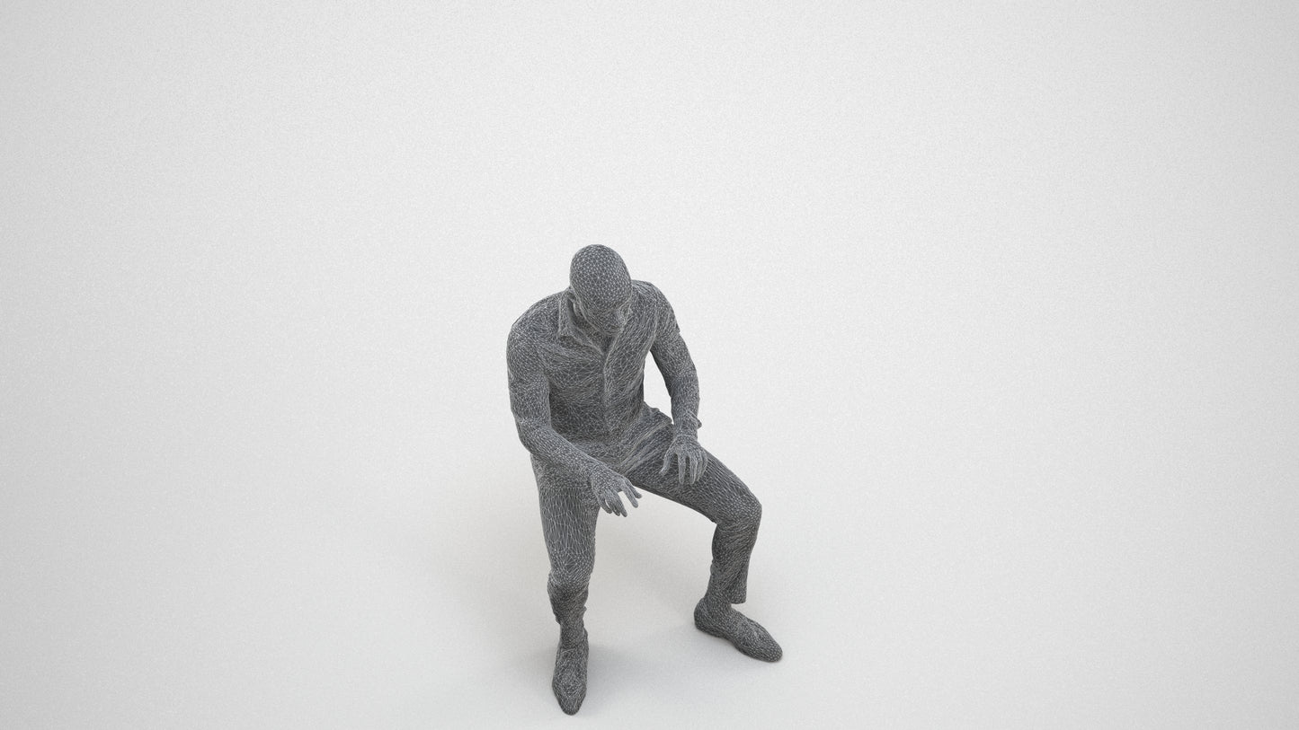 scanned 3D man business, photogrammetry people for Enscape and V-Ray, wireframe three-quarter view