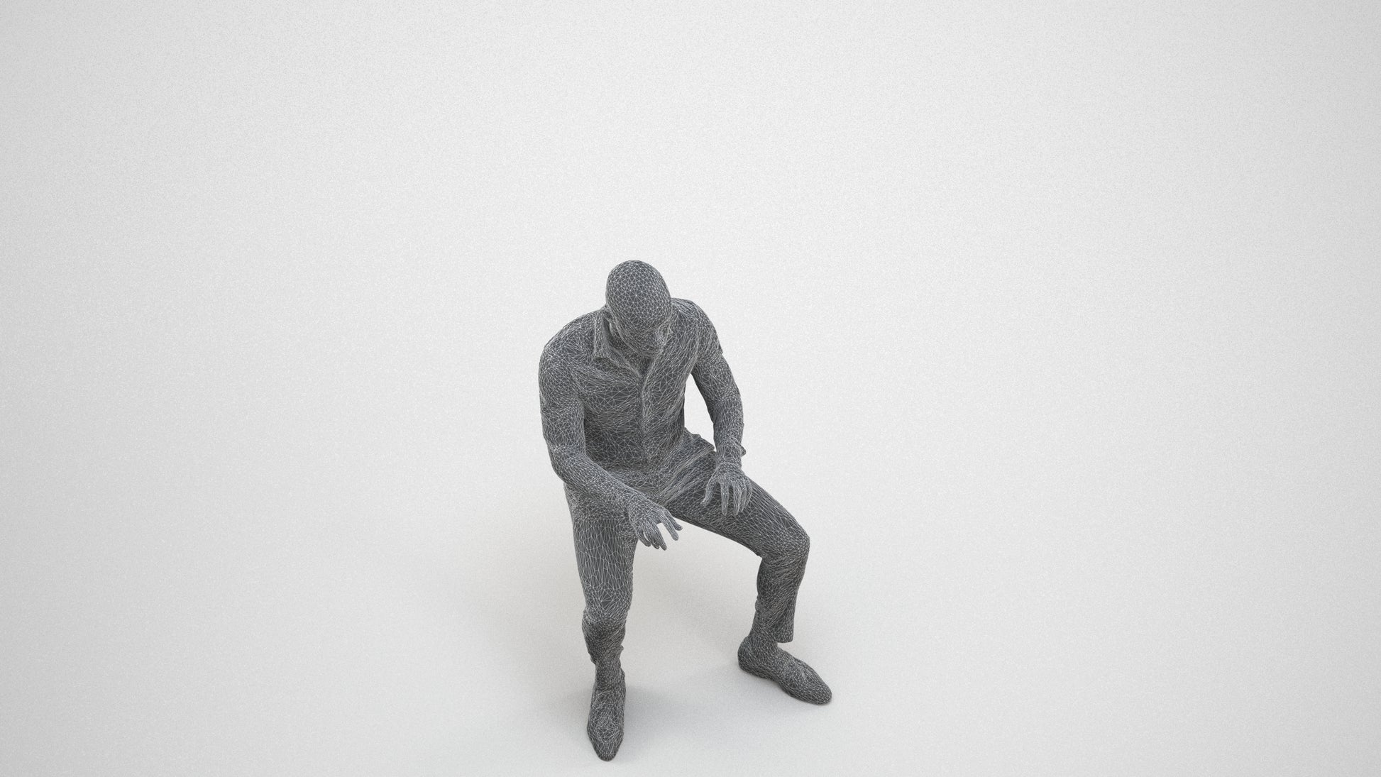 scanned 3D man business, photogrammetry people for Enscape and V-Ray, wireframe three-quarter view