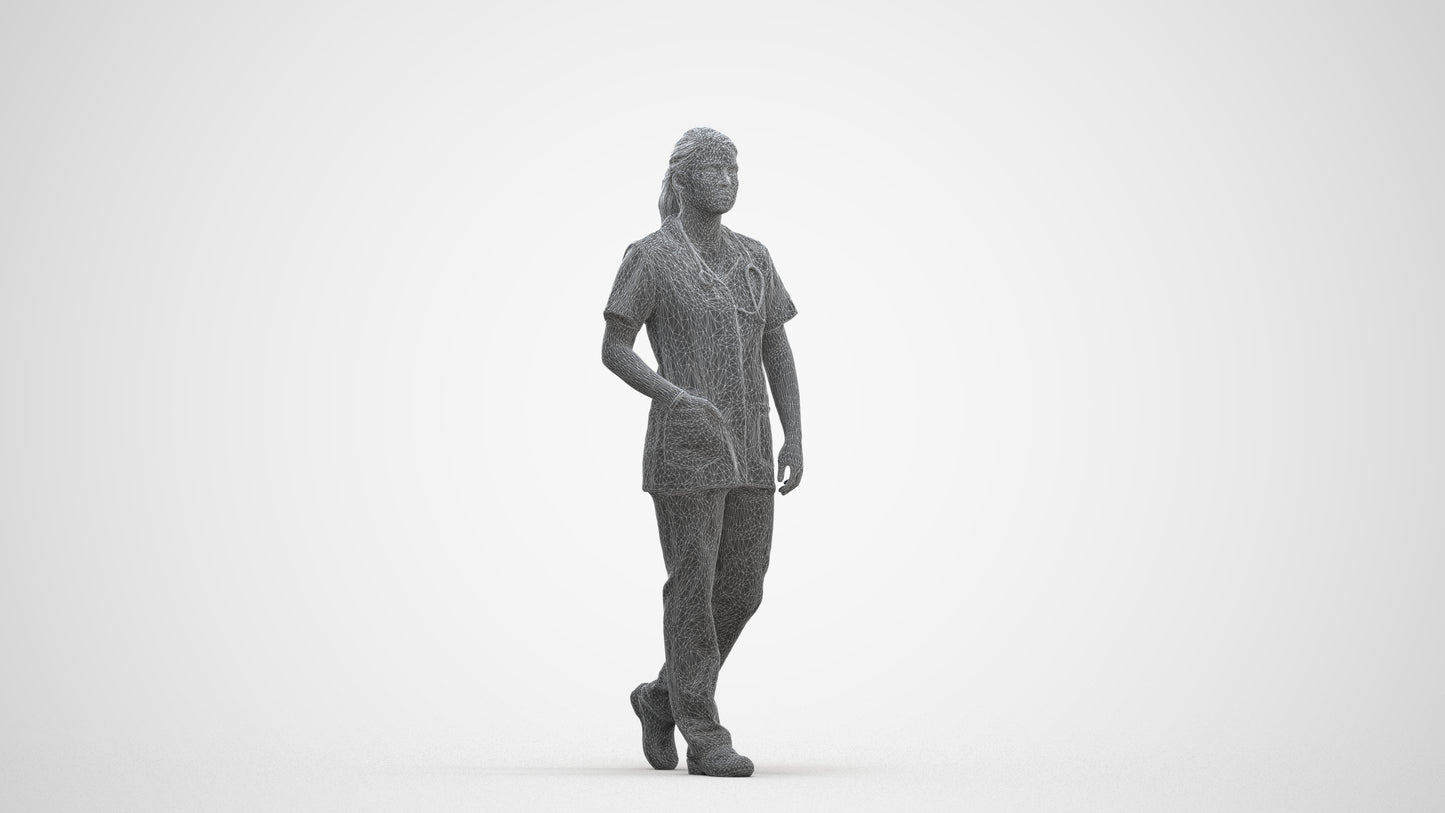 scanned 3D woman standing, photogrammetry people for Enscape and V-Ray, three-quarter front view render