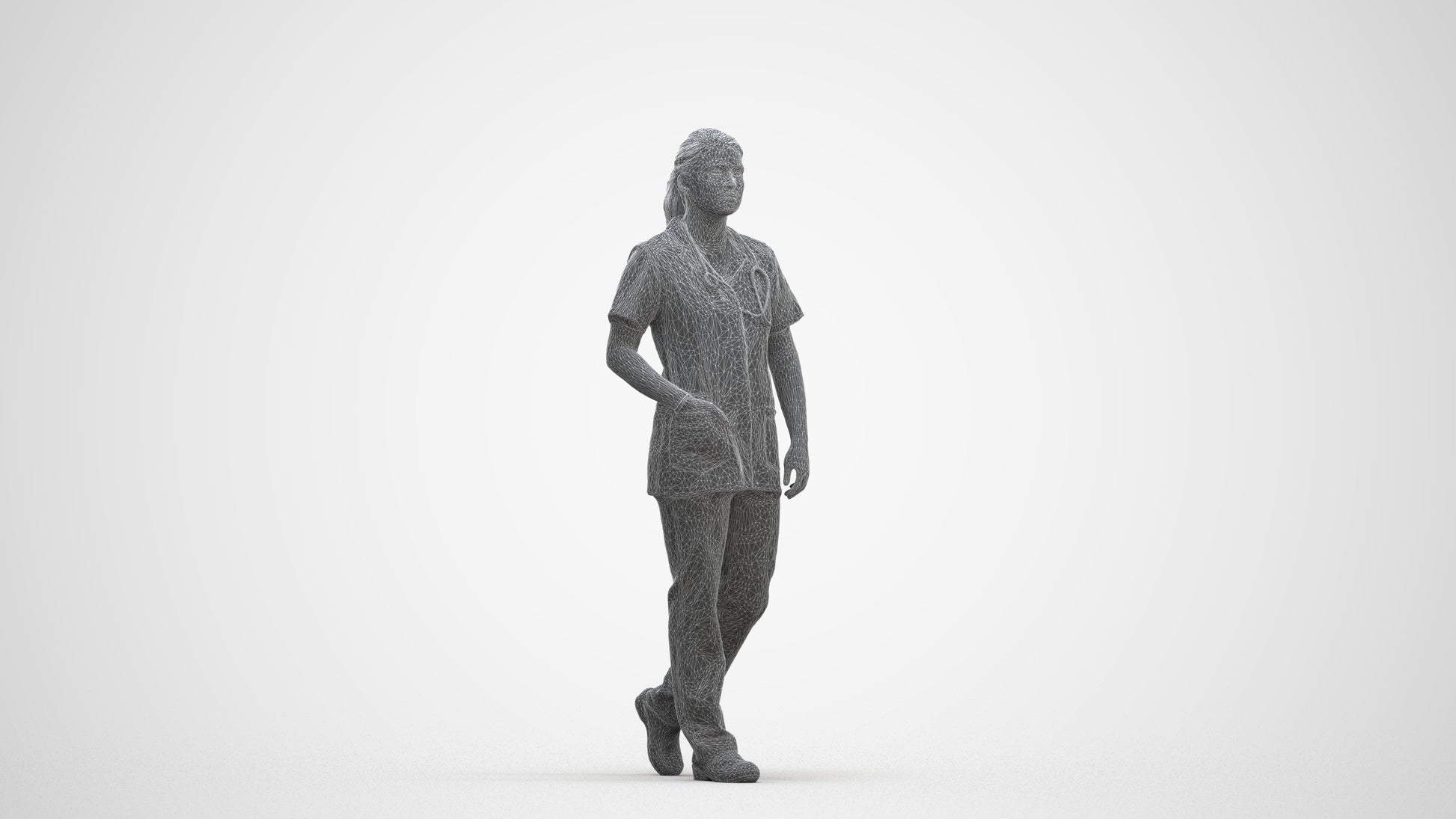 scanned 3D woman standing, photogrammetry people for Enscape and V-Ray, three-quarter front view render