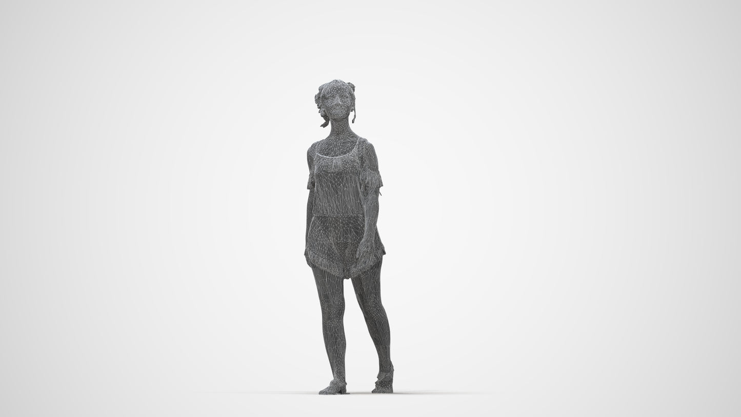 scanned 3D girl casual kids, photogrammetry people for Enscape and V-Ray, wireframe back view