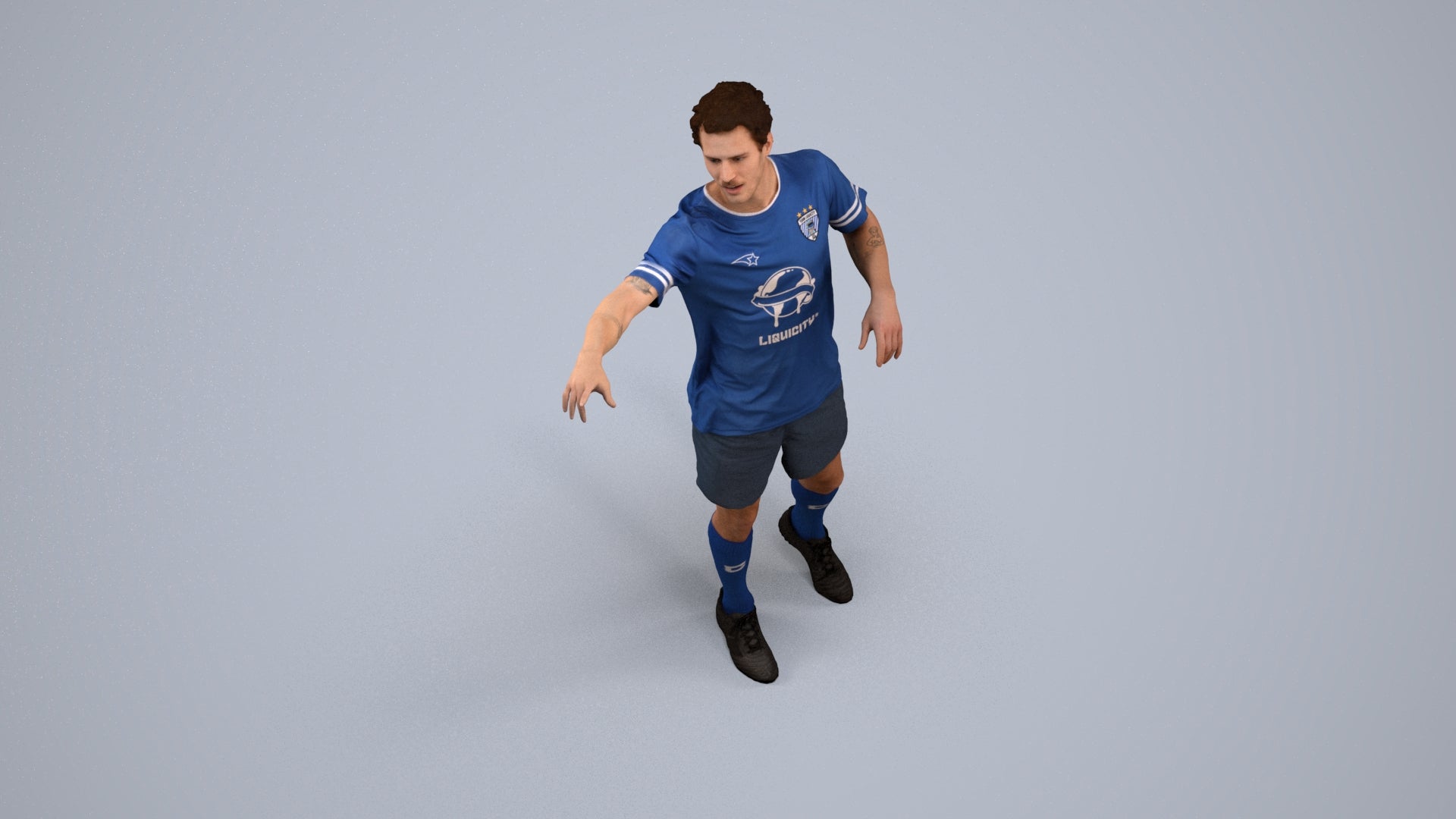 3D human model man sport, photogrammetry scanned person for archviz, back view render