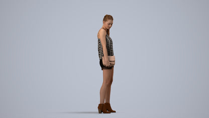 3D scanned girl standing casual, photorealistic archviz people for Enscape and SketchUp, side view render
