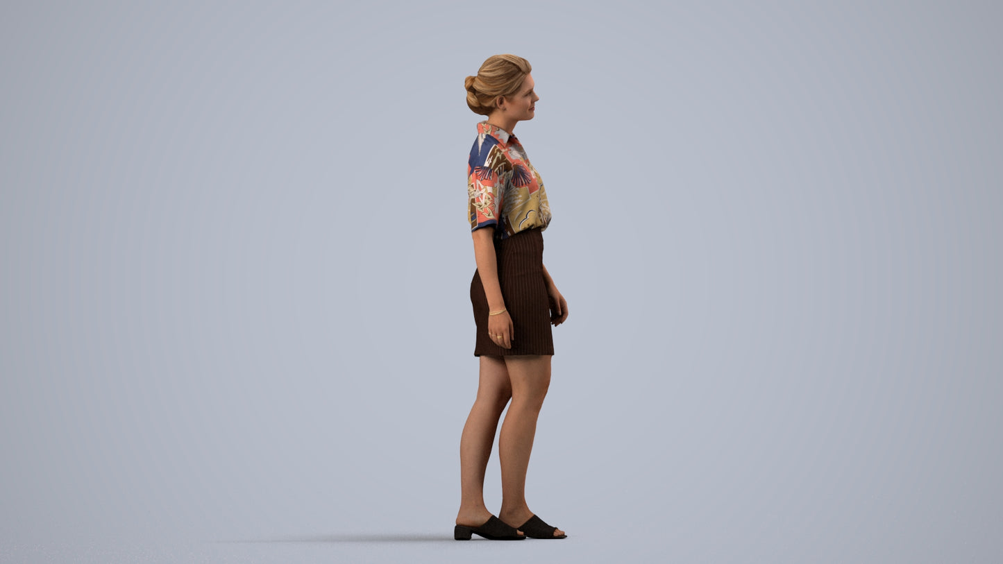 realistic 3D people woman casual standing, render-ready for V-Ray and Corona, FBX OBJ, side view render