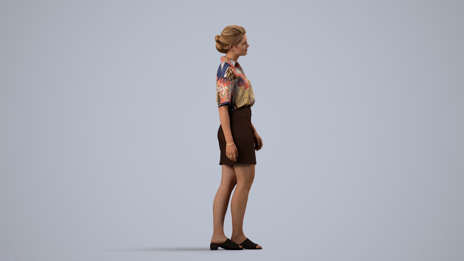 realistic 3D people woman casual standing, render-ready for V-Ray and Corona, FBX OBJ, side view render