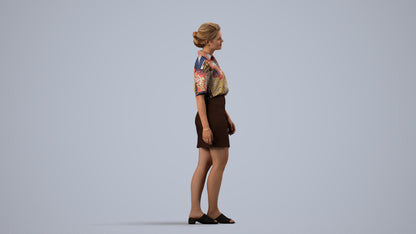 realistic 3D people woman casual standing, render-ready for V-Ray and Corona, FBX OBJ, side view render