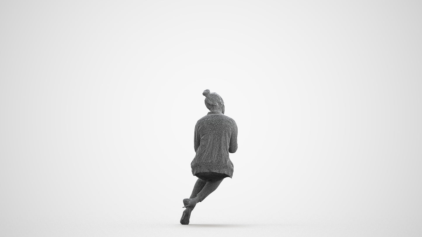 realistic 3D woman business sitting, scanned archviz people for Blender and 3ds Max, wireframe front view