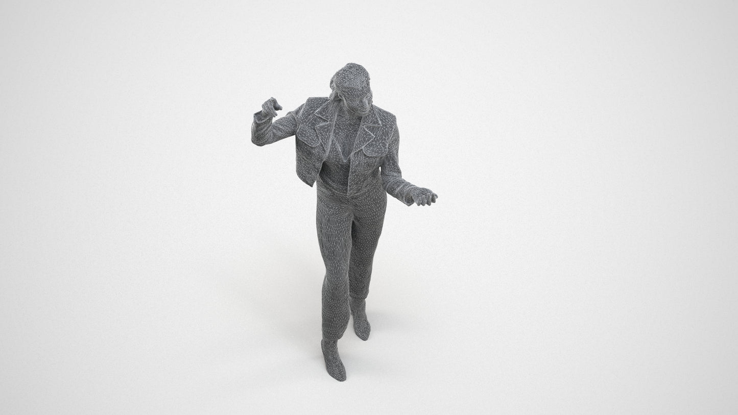 3D scanned woman standing business, photorealistic archviz people for Enscape and SketchUp, wireframe three-quarter view