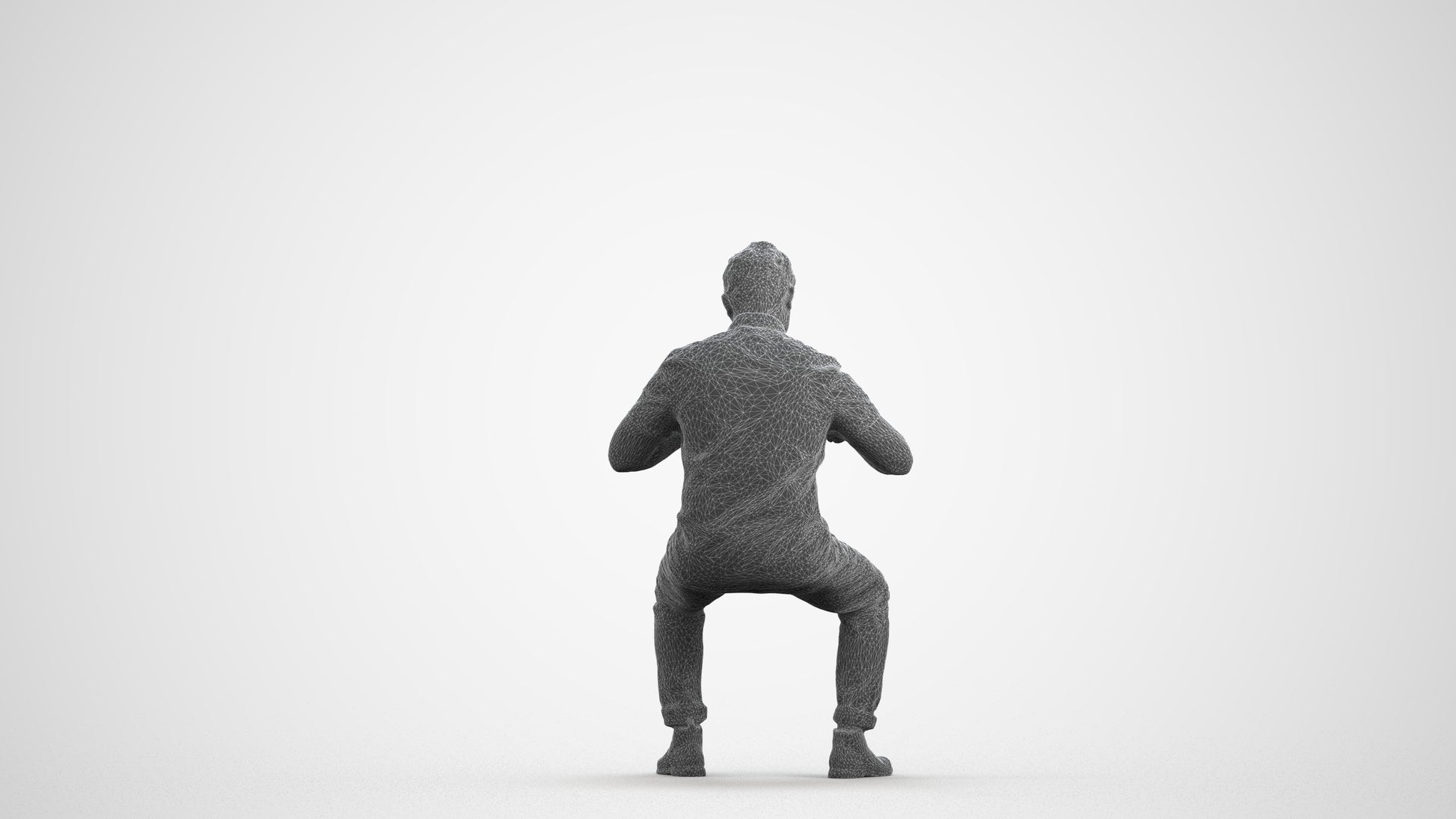 scanned 3D man casual business, photogrammetry people for Enscape and V-Ray, wireframe front view