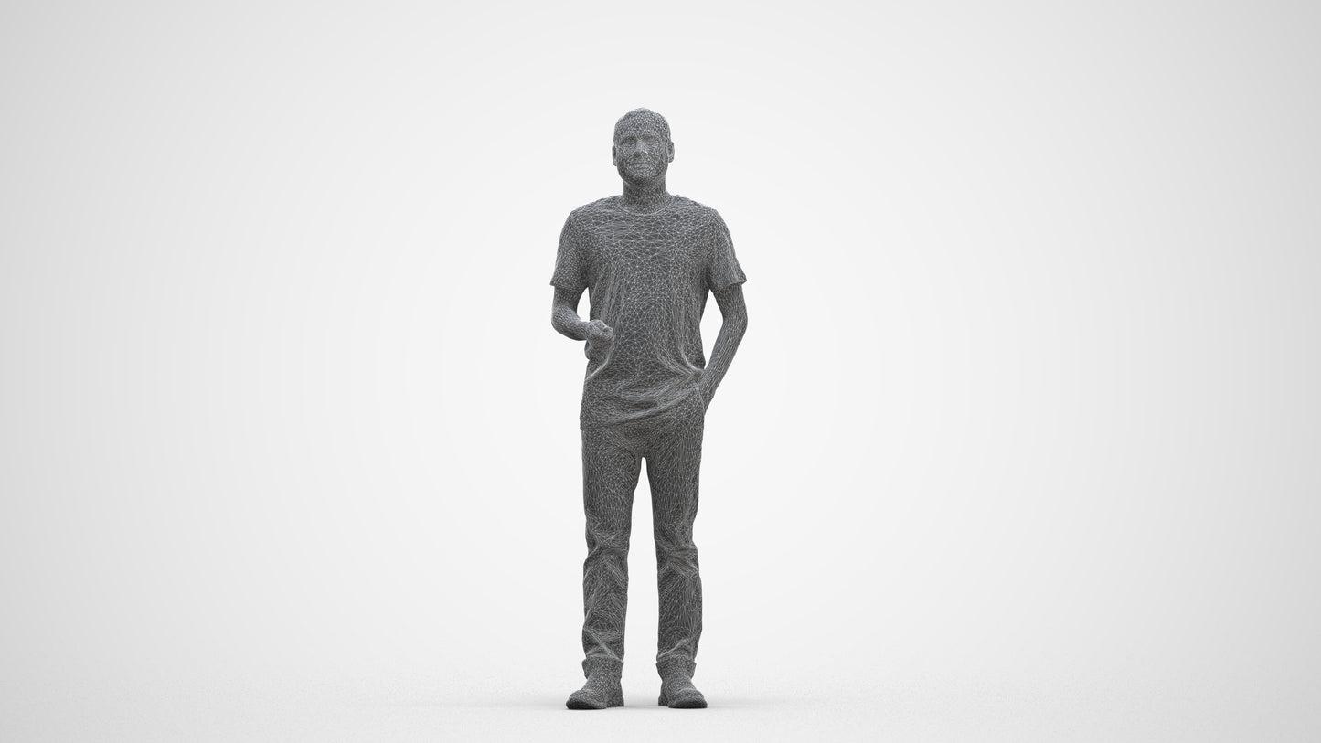 3D scanned man standing casual, photorealistic archviz people for Enscape and SketchUp, three-quarter front view render