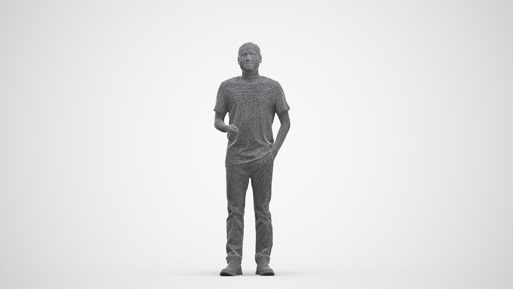 3D scanned man standing casual, photorealistic archviz people for Enscape and SketchUp, three-quarter front view render