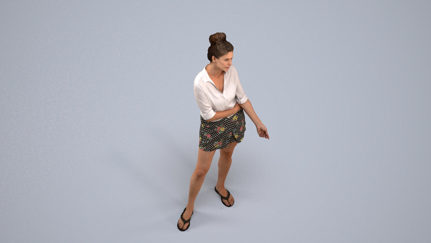 3D people model woman casual standing, scanned human for 3ds Max rendering, back view render