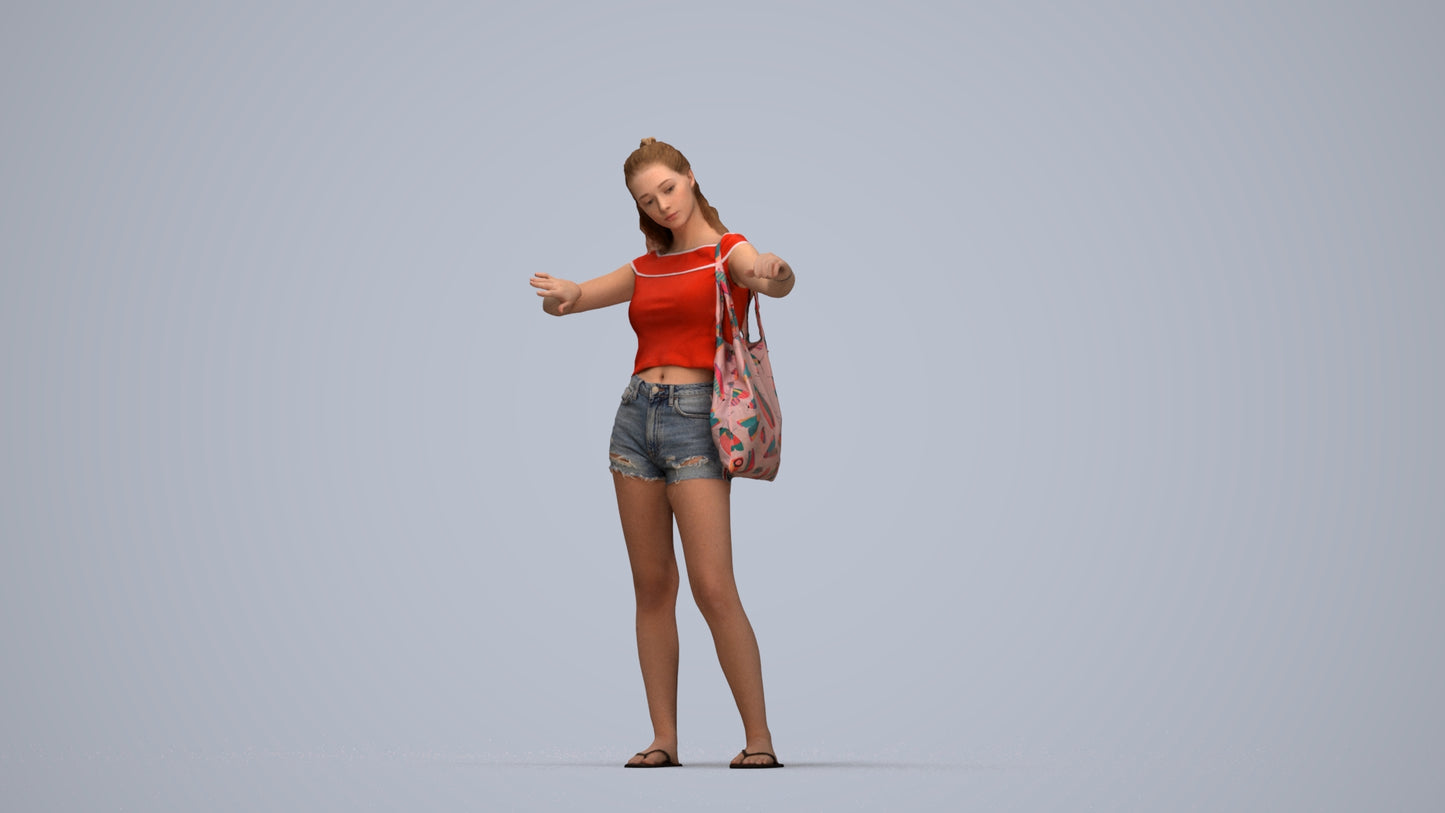 3D people model girl casual shopping, scanned human for 3ds Max rendering, top-down view render