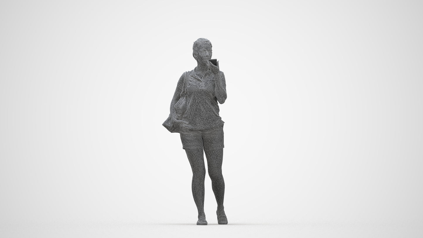scanned 3D woman casual walking, photogrammetry people for Enscape and V-Ray, wireframe back view