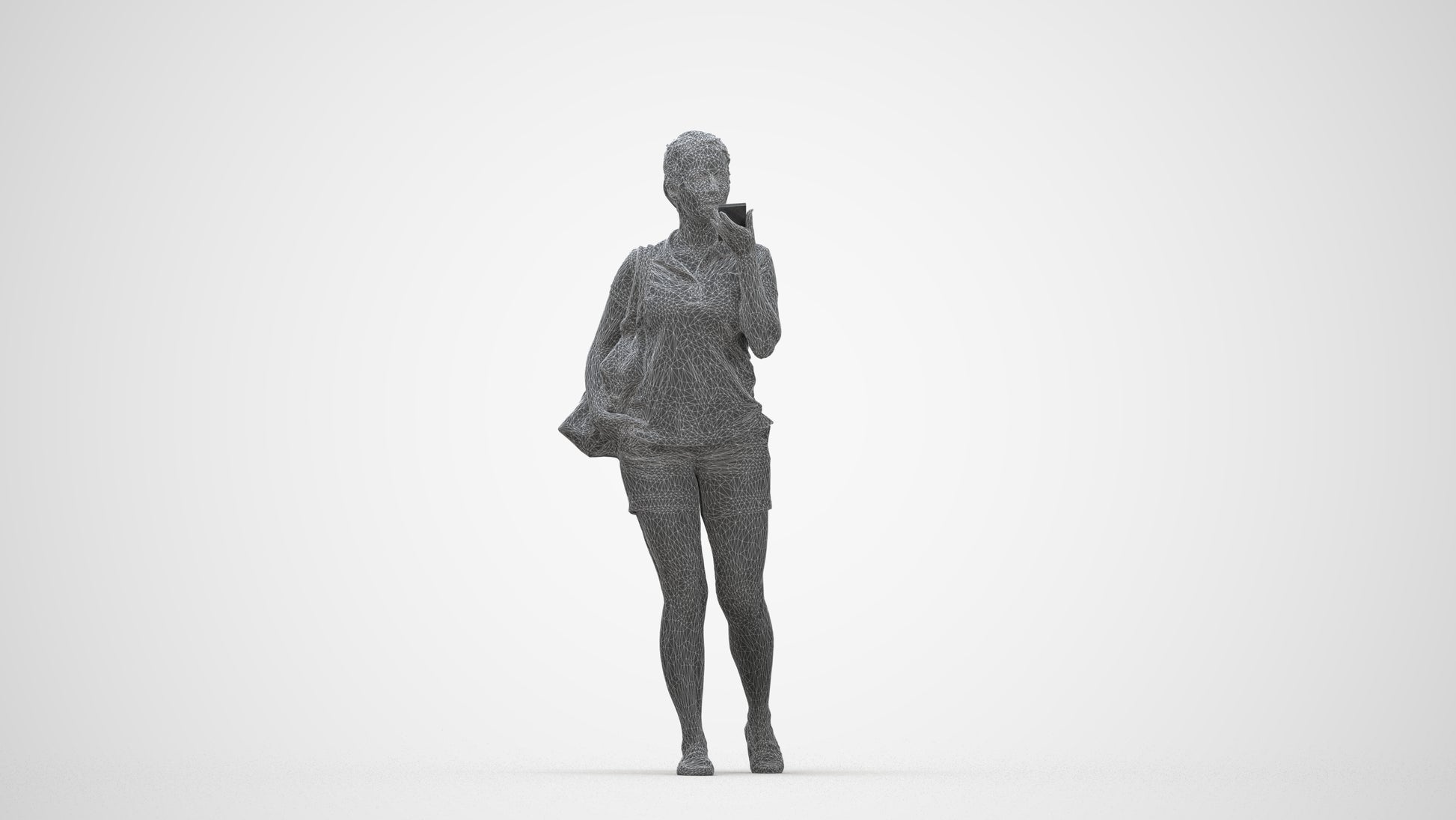 scanned 3D woman casual walking, photogrammetry people for Enscape and V-Ray, wireframe back view