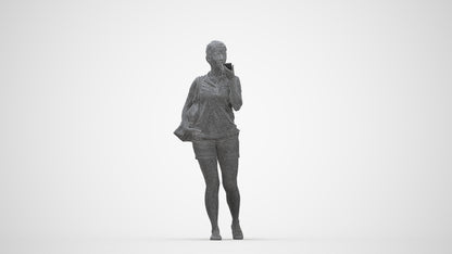 scanned 3D woman casual walking, photogrammetry people for Enscape and V-Ray, wireframe back view