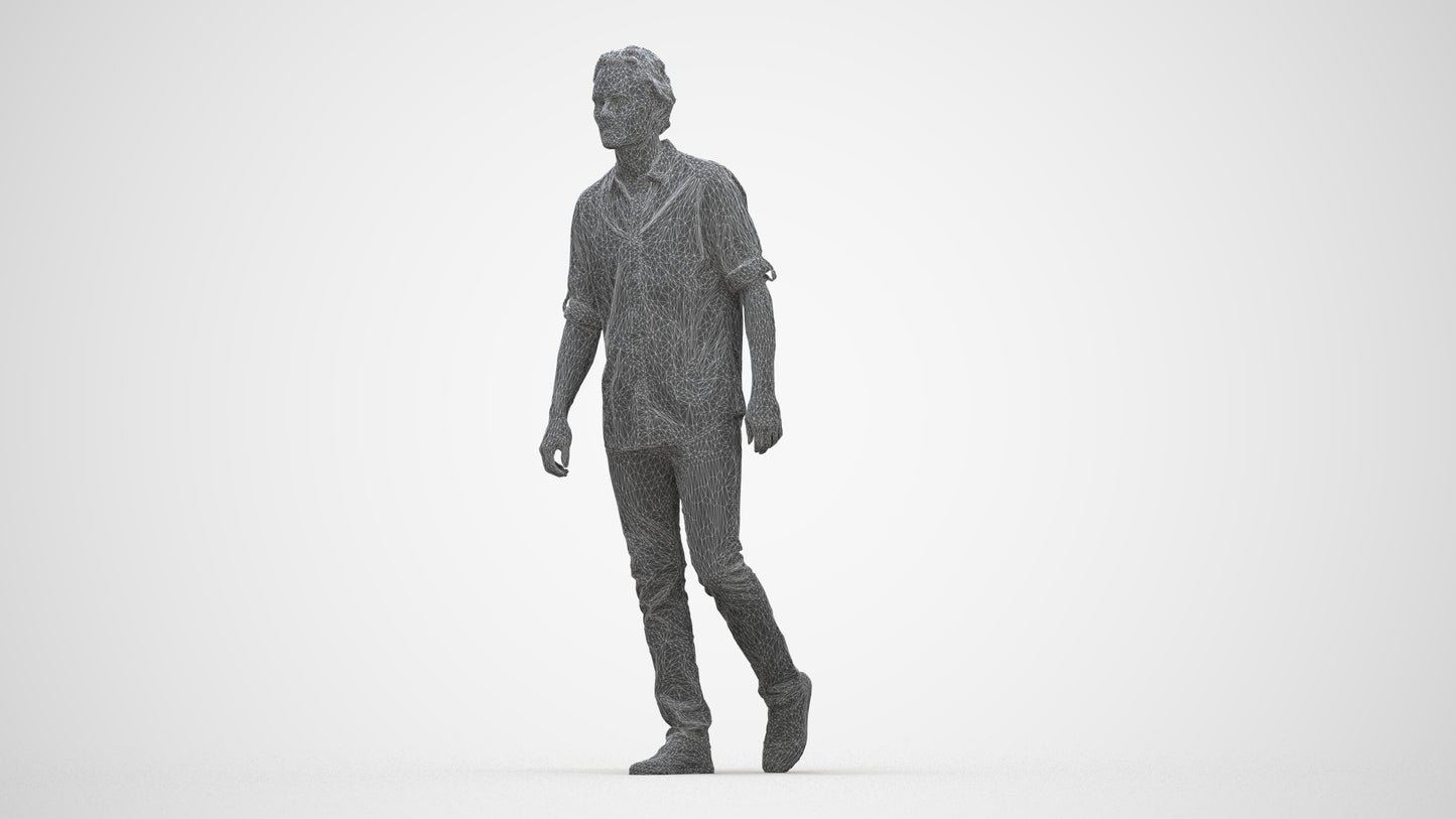 realistic 3D people man casual standing, render-ready for V-Ray and Corona, FBX OBJ, wireframe back view