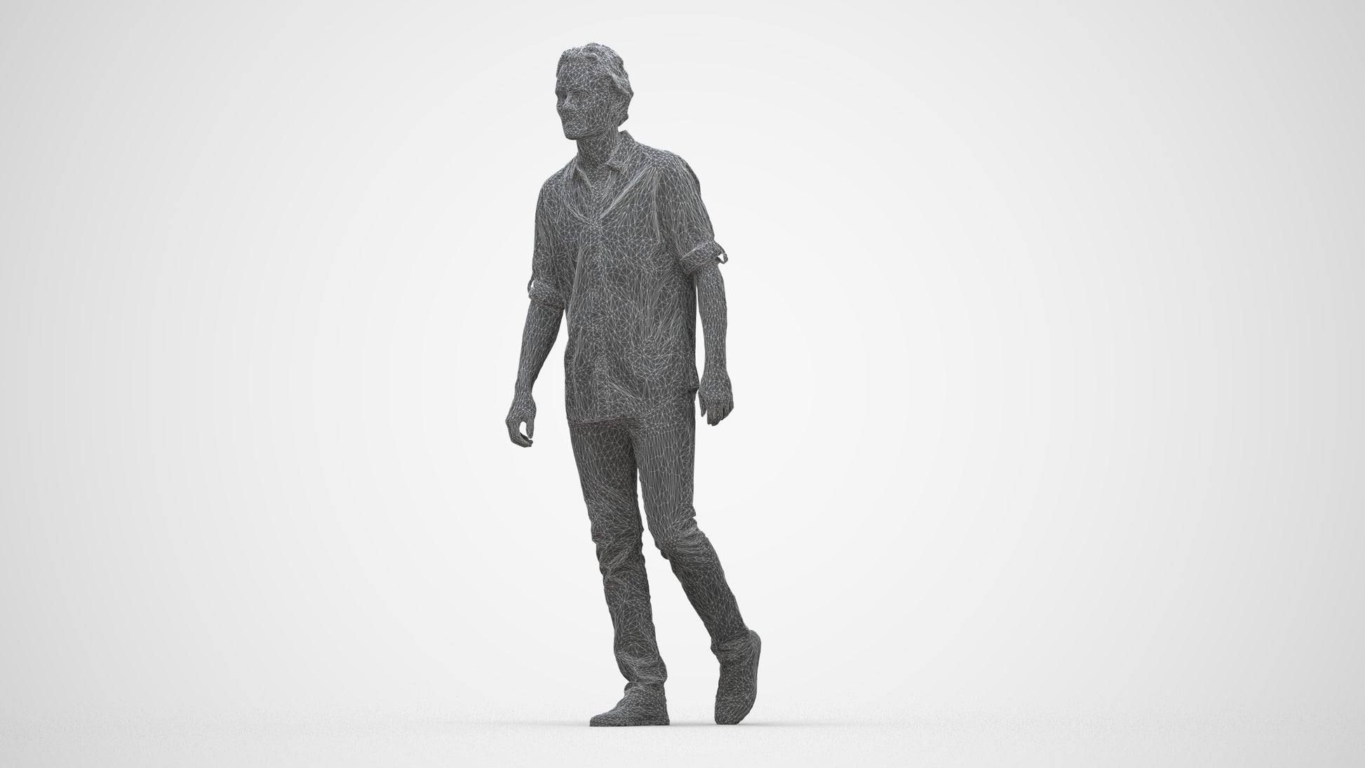 realistic 3D people man casual standing, render-ready for V-Ray and Corona, FBX OBJ, wireframe back view