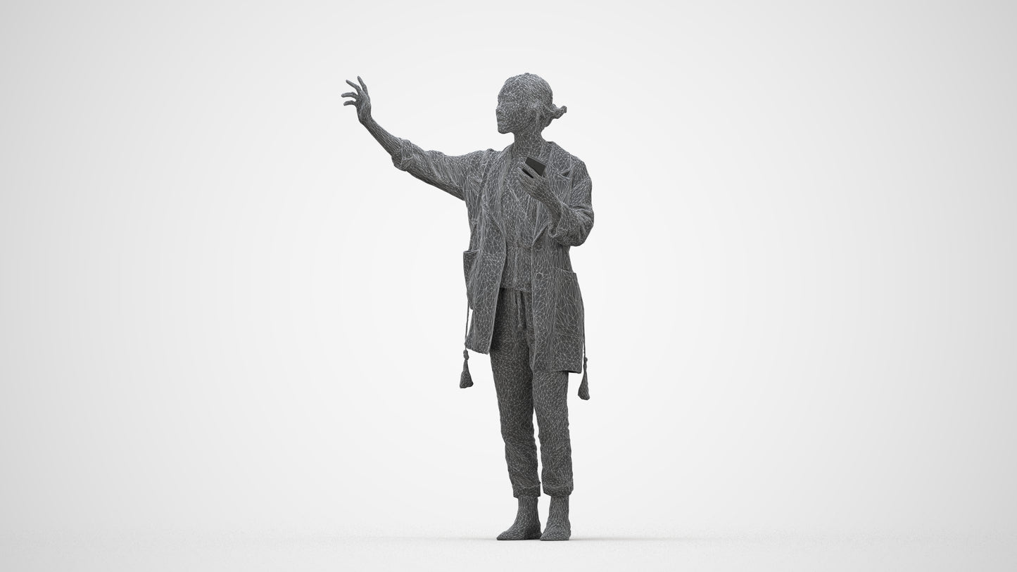 3D people model woman casual standing, scanned human for 3ds Max rendering, wireframe back view