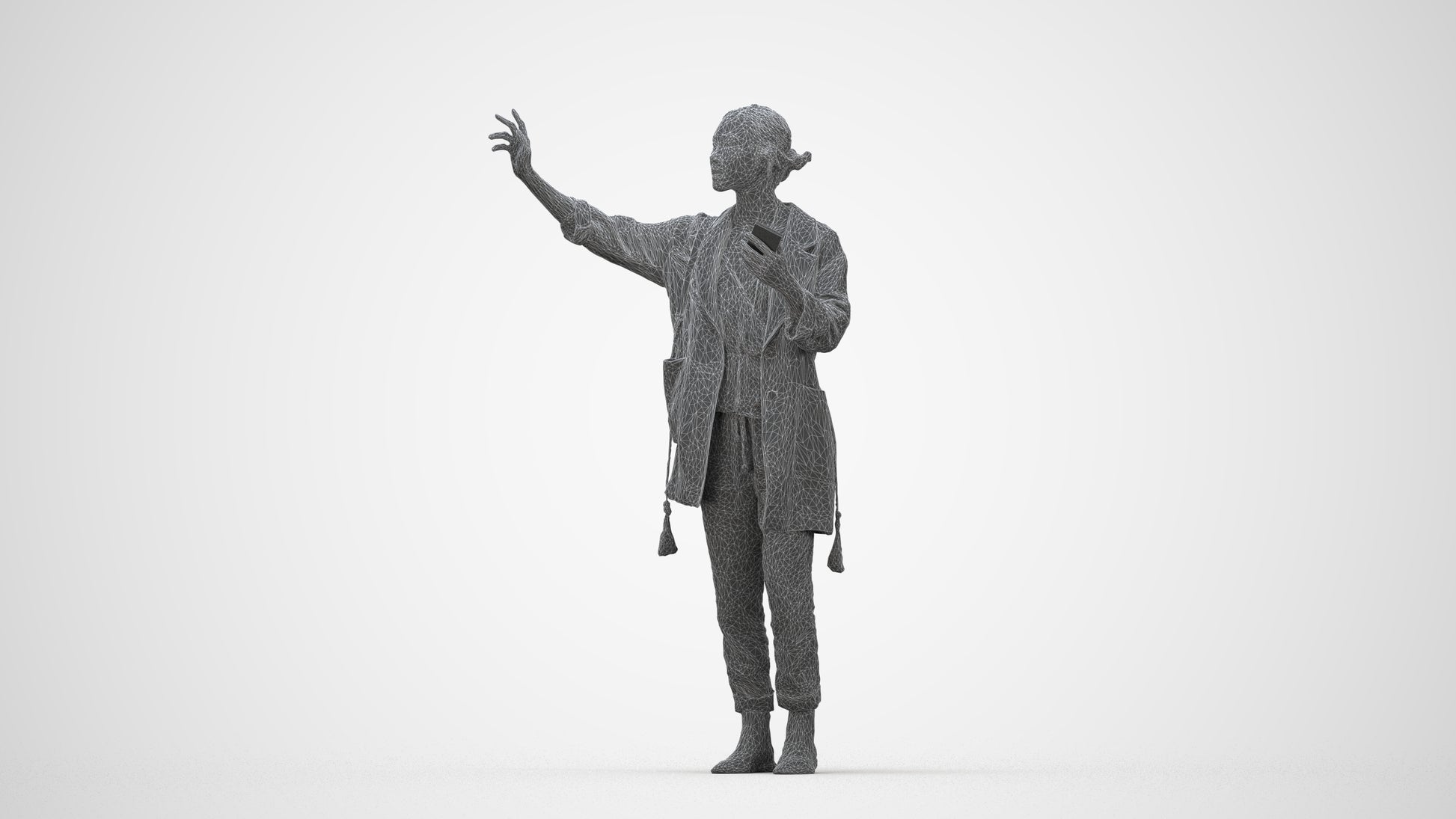 3D people model woman casual standing, scanned human for 3ds Max rendering, wireframe back view