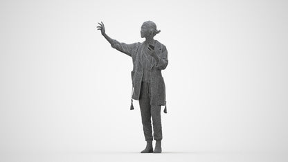 3D people model woman casual standing, scanned human for 3ds Max rendering, wireframe back view