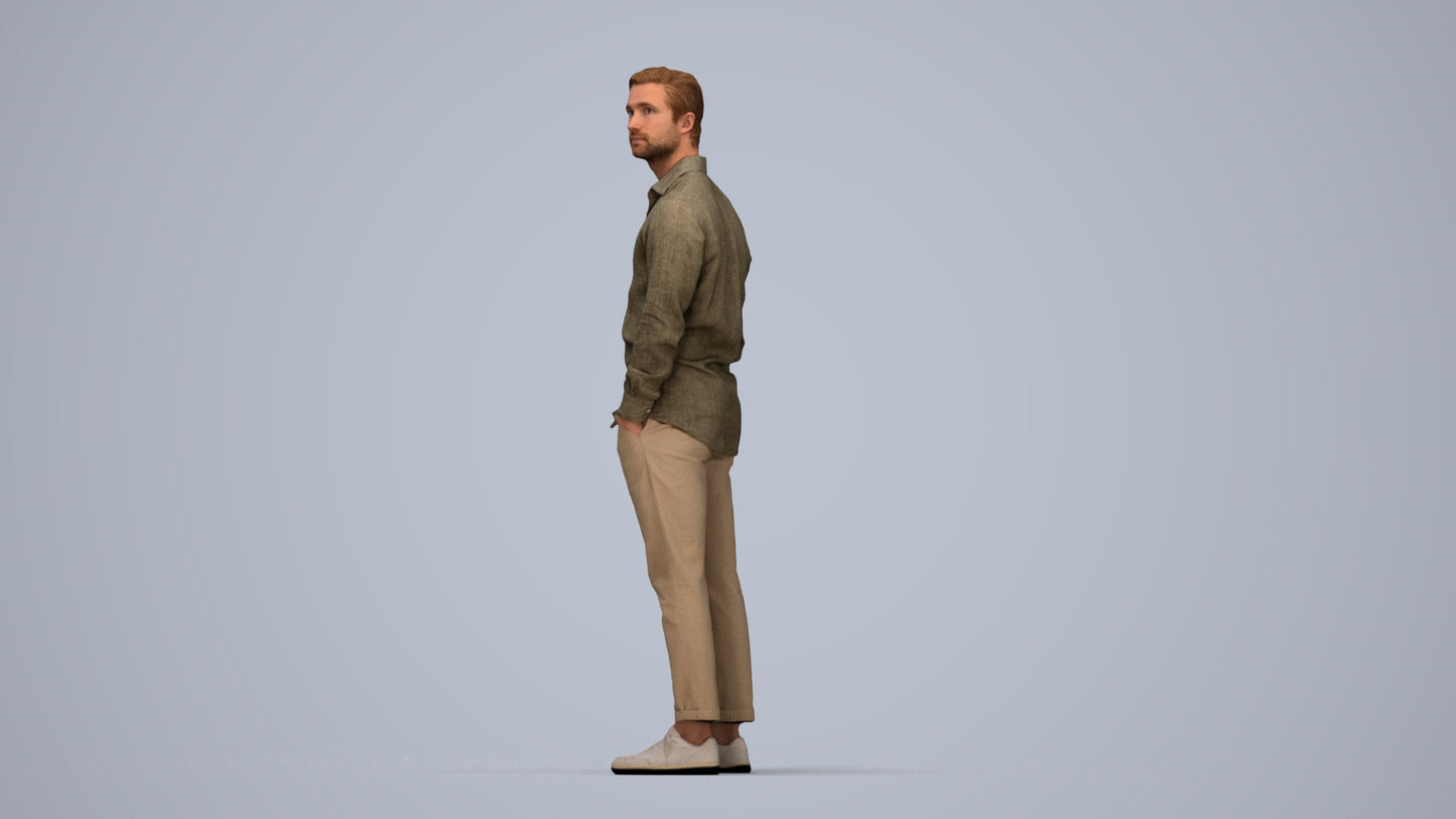 realistic 3D man casual standing, scanned archviz people for Blender and 3ds Max, top-down view render